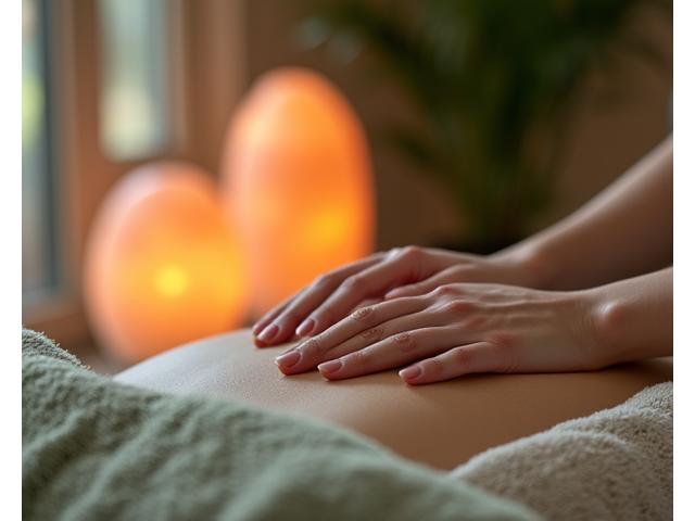 Dłonie masujące plecy osoby leżącej w spa